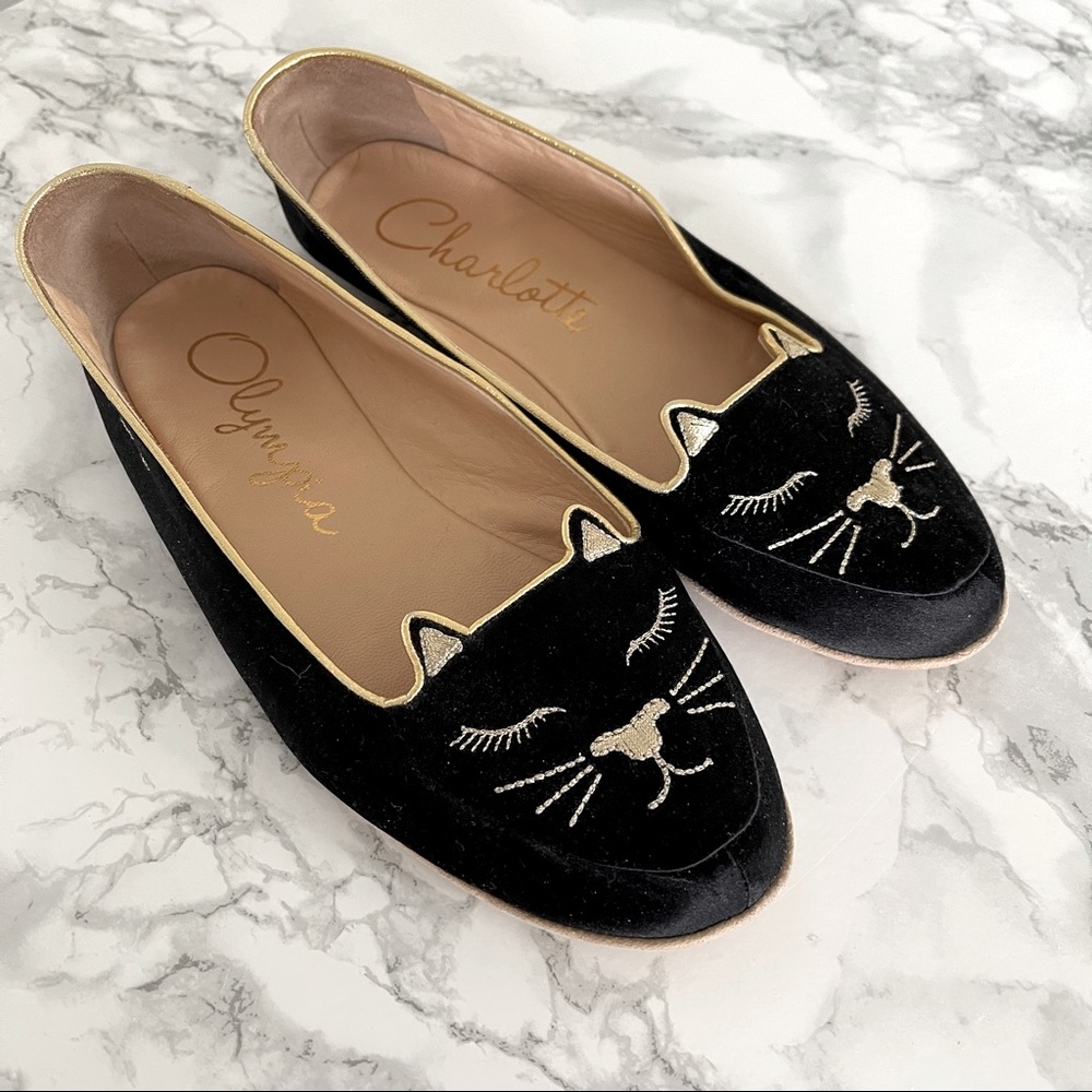 100% Authentic Charlotte Olympia cat bap slippers size XS